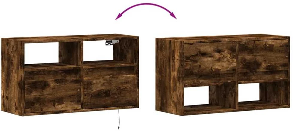 TV staliukas Sieninė TV spintelė su LED lemputėmis, dūminė, 80x31x45cm