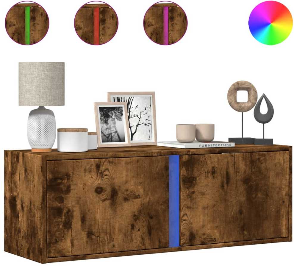 TV staliukas Sieninė TV spintelė su LED lemputėmis, dūminė, 100x31x35cm