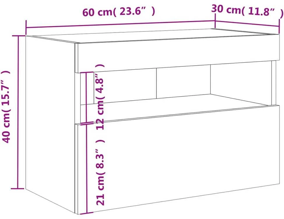 TV staliukas Sieninė TV spintelė su LED lemputėmis, dūminė, 60x30x40cm
