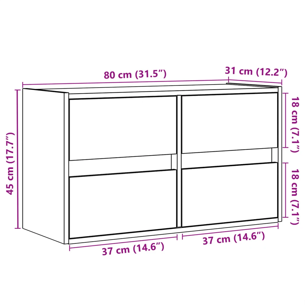 TV staliukas Sieninė TV spintelė su LED lemputėmis, dūminė, 80x31x45cm