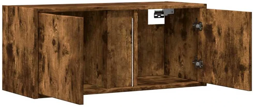TV staliukas Sieninė TV spintelė su LED lemputėmis, dūminė, 80x31x35cm