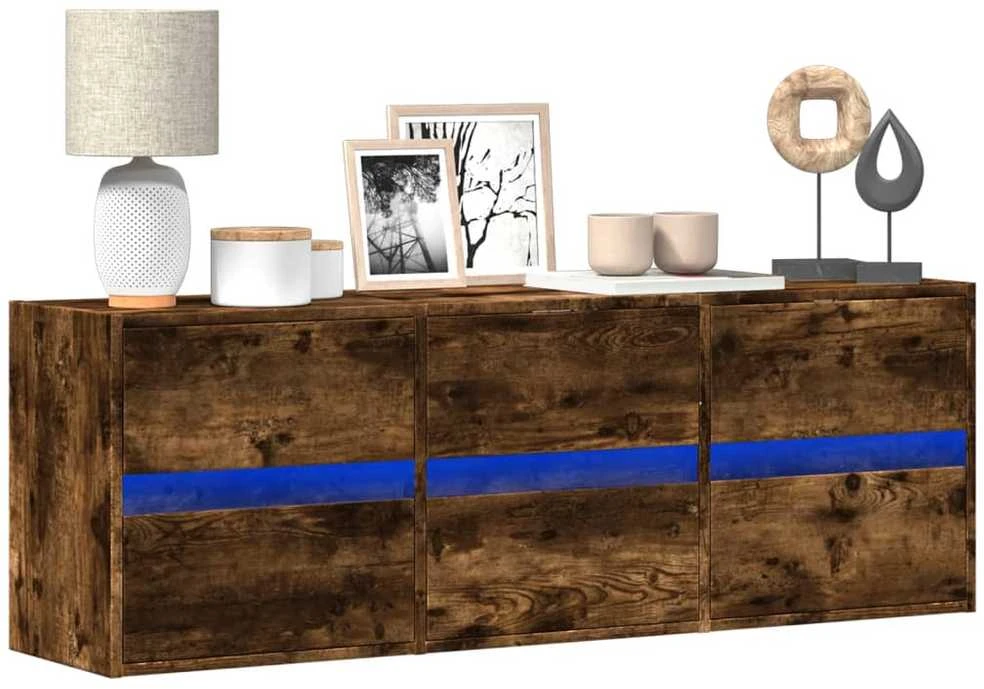 TV staliukas Sieninė TV spintelė su LED lemputėmis, dūminė, 130x31x45 cm