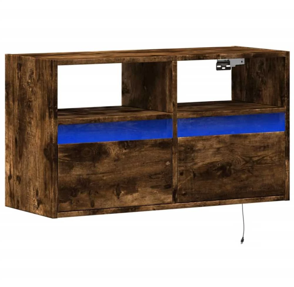 TV staliukas Sieninė TV spintelė su LED lemputėmis, dūminė, 80x31x45cm