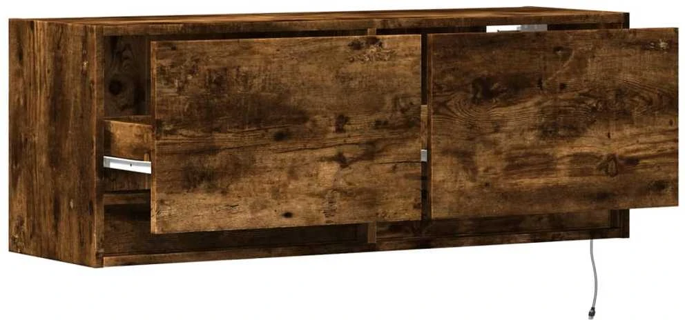 TV staliukas Sieninė TV spintelė su LED lemputėmis, dūminė, 100x31x35cm