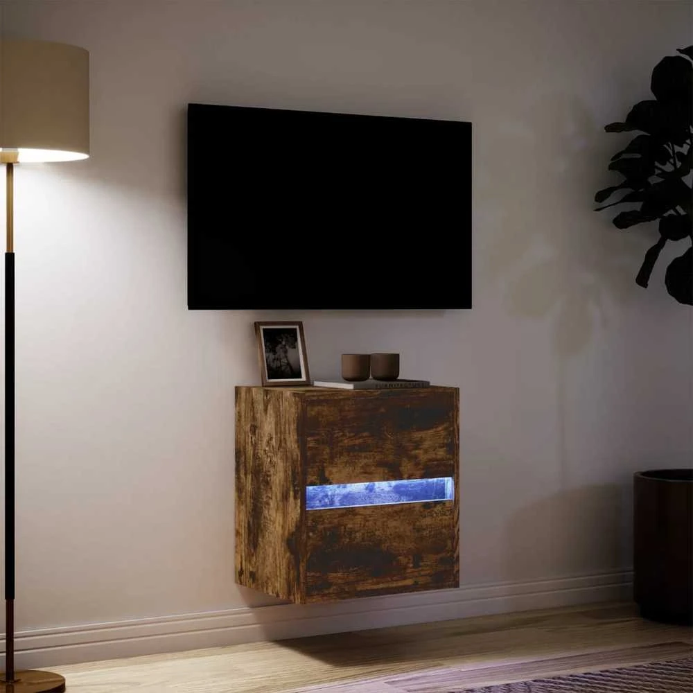 TV staliukas Sieninė TV spintelė su LED lemputėmis, dūminė, 41x31x45cm
