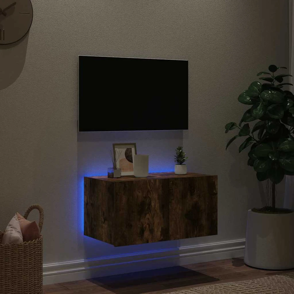 TV staliukas Sieninė TV spintelė su LED lemputėmis, dūminė, 60x35x31cm