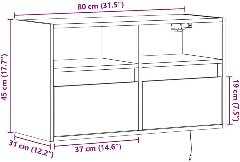 TV staliukas Sieninė TV spintelė su LED lemputėmis, dūminė, 80x31x45cm