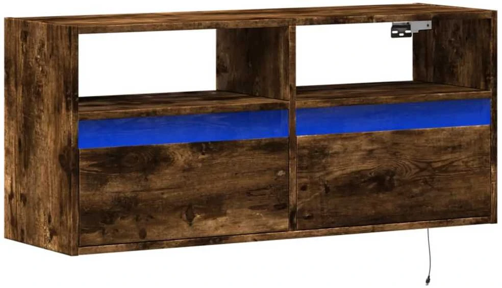 TV staliukas Sieninė TV spintelė su LED lemputėmis, dūminė, 100x31x45cm