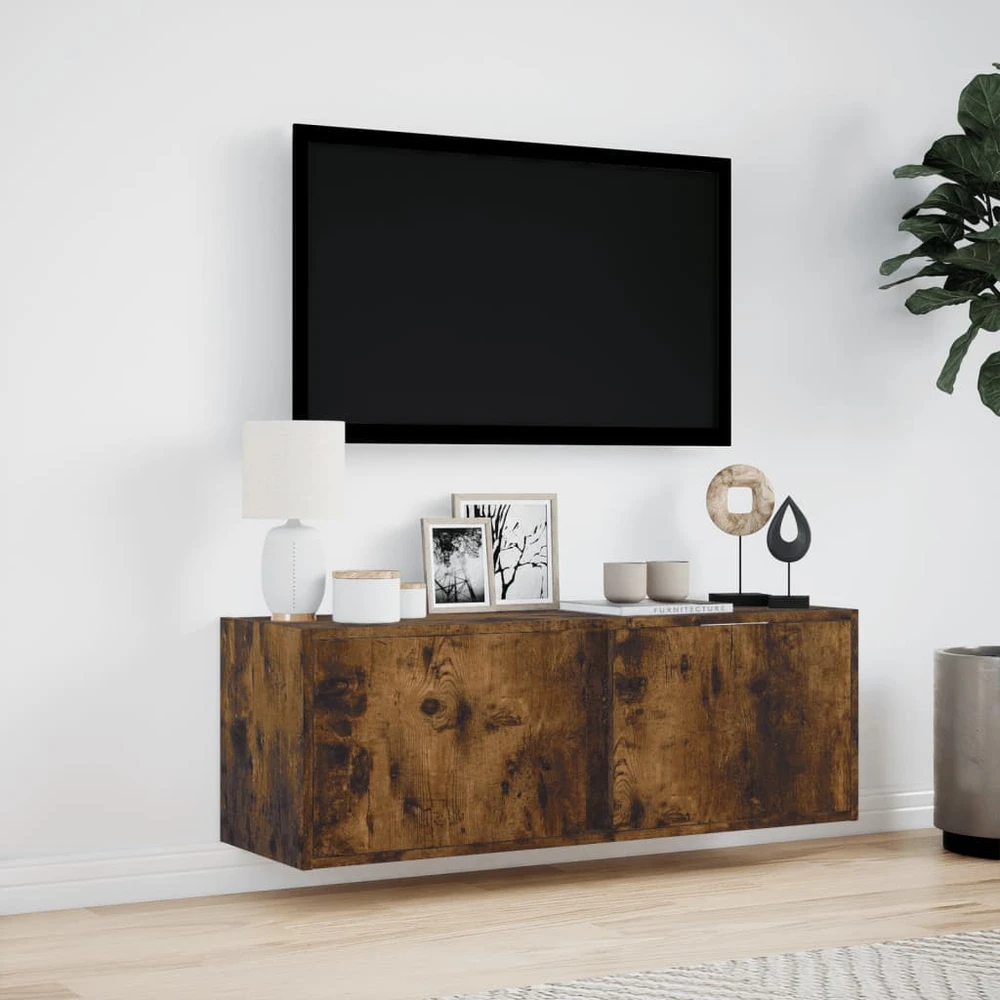 TV staliukas Sieninė TV spintelė su LED lemputėmis, dūminė, 100x31x35cm