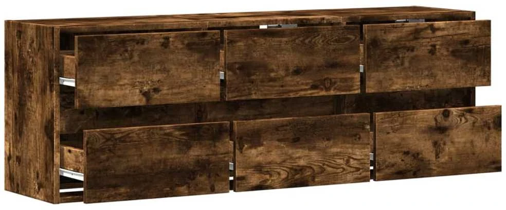 TV staliukas Sieninė TV spintelė su LED lemputėmis, dūminė, 130x31x45 cm