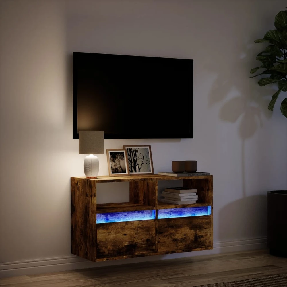 TV staliukas Sieninė TV spintelė su LED lemputėmis, dūminė, 80x31x45cm
