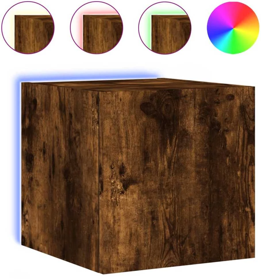 TV staliukas Sieninė TV spintelė su LED lemputėmis, dūminė, 30,5x35x30cm
