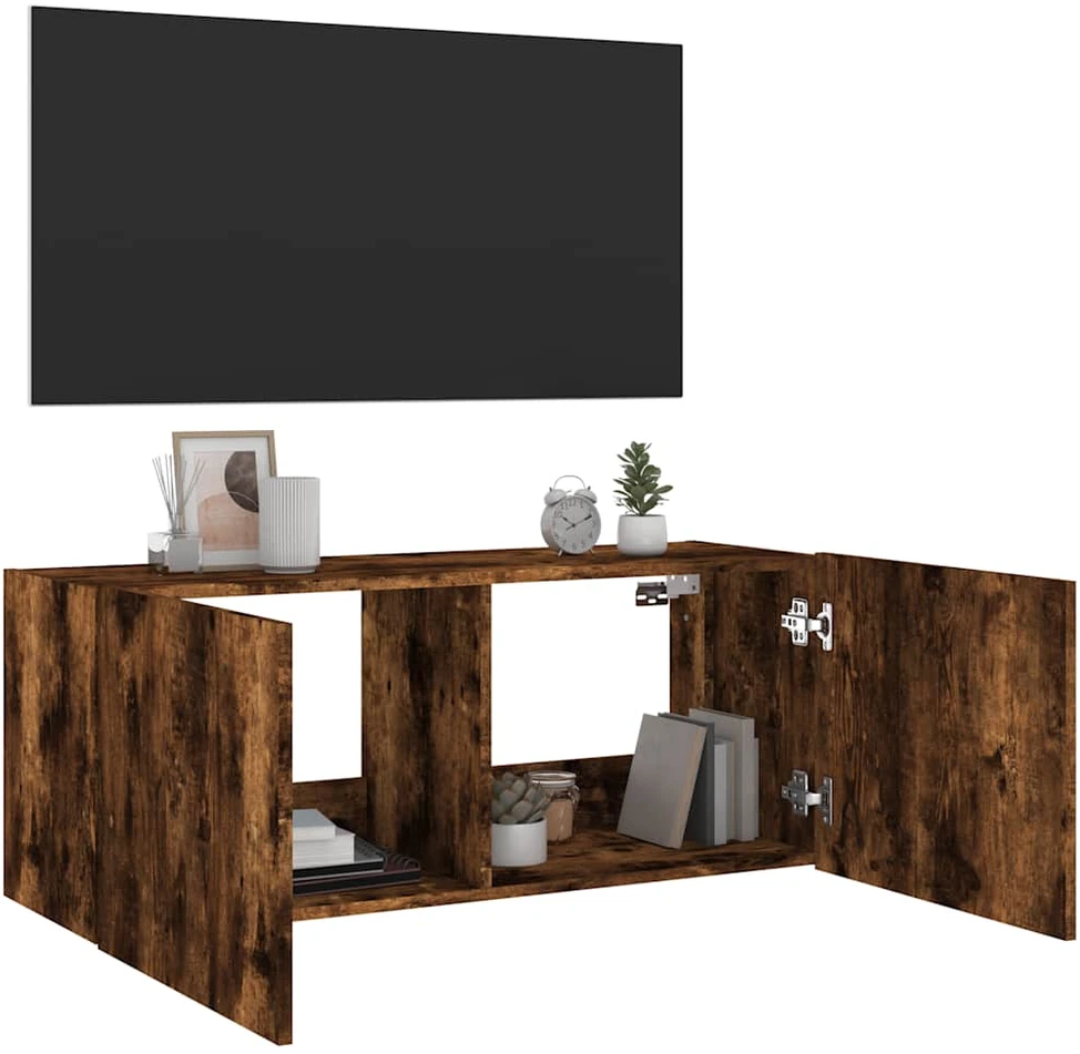 TV staliukas Sieninė TV spintelė su LED lemputėmis, dūminė, 100x35x41cm