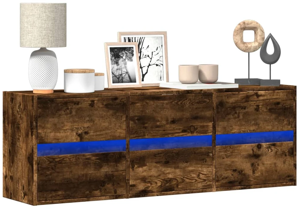 TV staliukas Sieninė TV spintelė su LED lemputėmis, dūminė, 130x31x45 cm