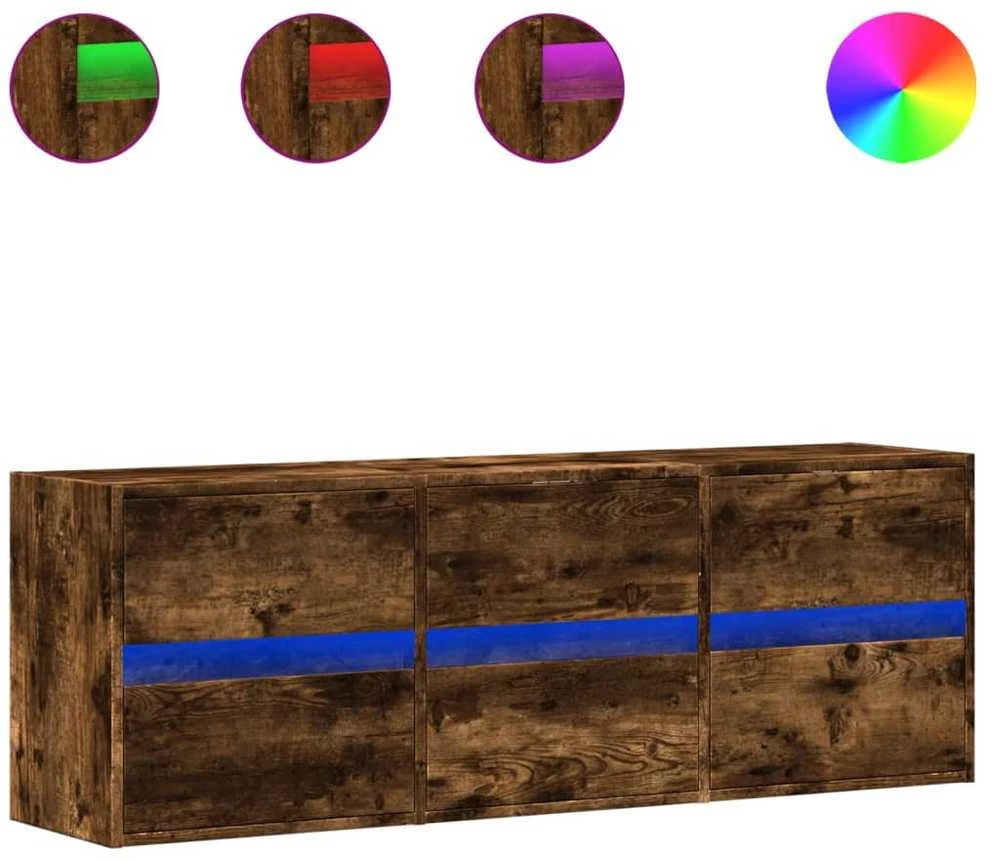 TV staliukas Sieninė TV spintelė su LED lemputėmis, dūminė, 130x31x45 cm