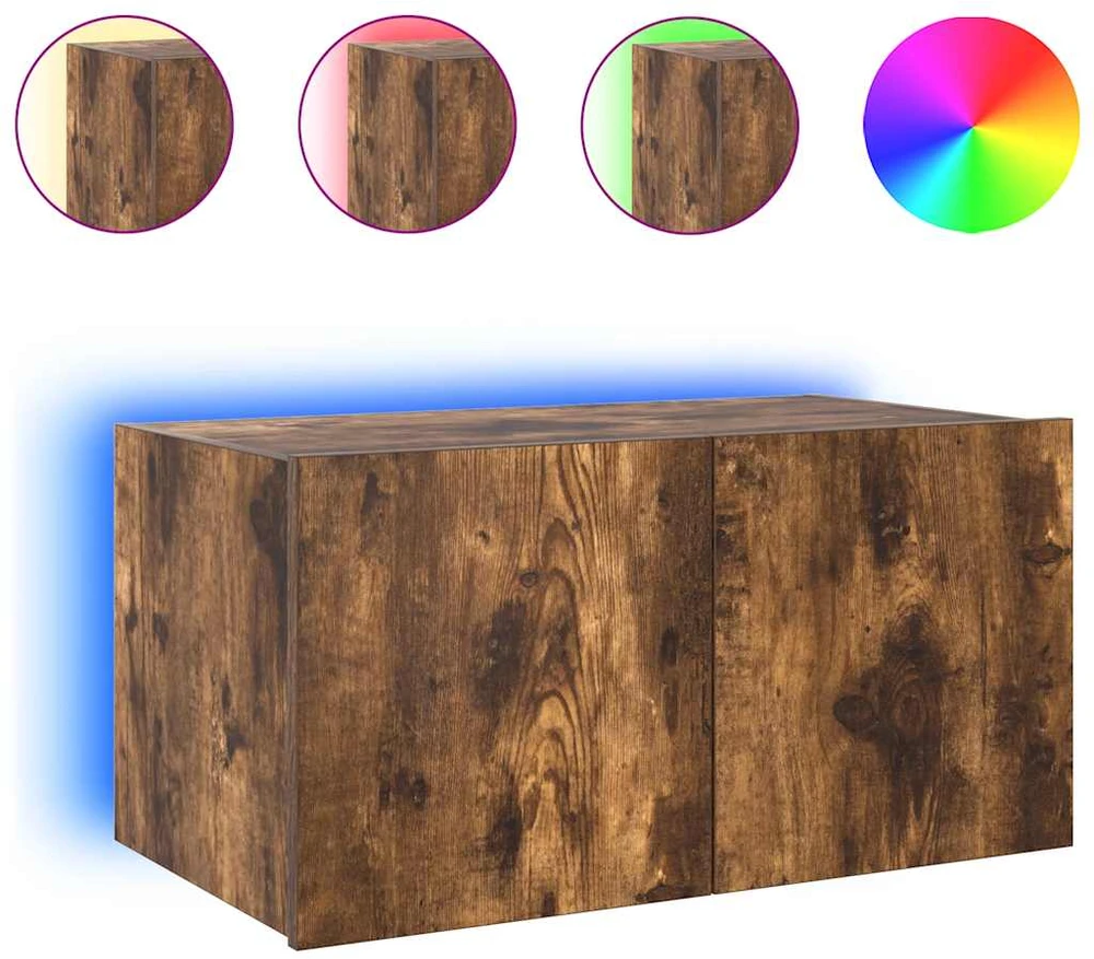 TV staliukas Sieninė TV spintelė su LED lemputėmis, dūminė, 60x35x31cm