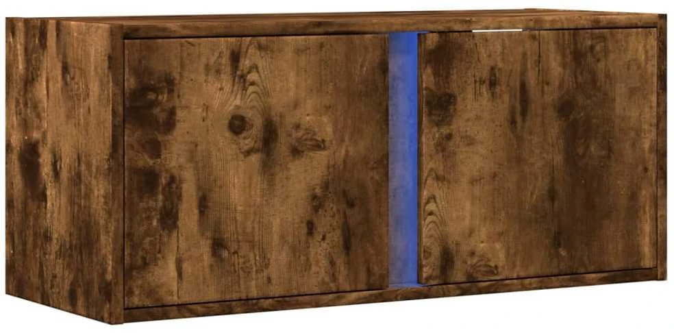 TV staliukas Sieninė TV spintelė su LED lemputėmis, dūminė, 80x31x35cm