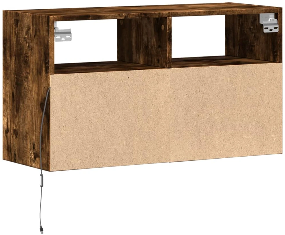 TV staliukas Sieninė TV spintelė su LED lemputėmis, dūminė, 80x31x45cm