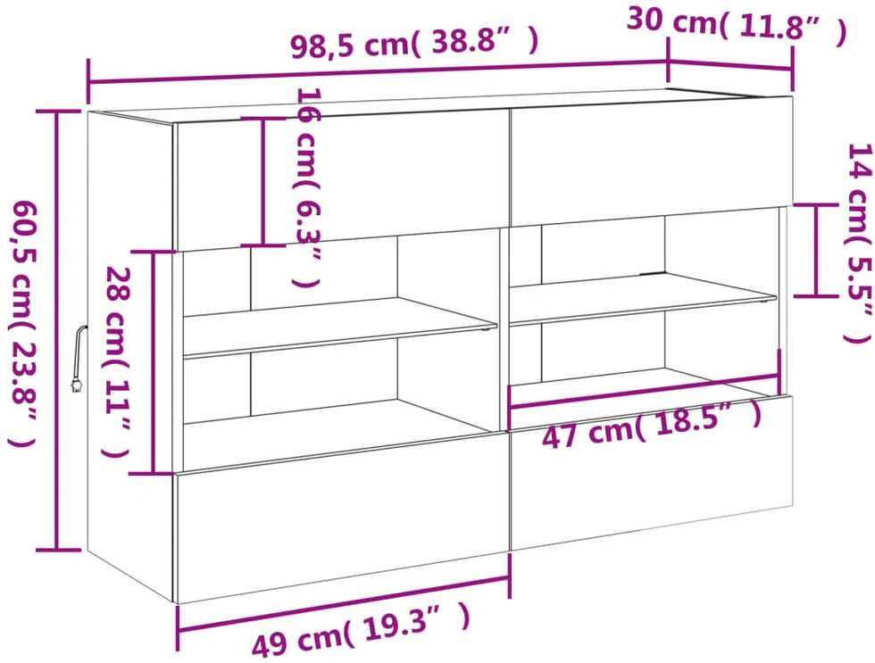 TV staliukas Sieninė TV spintelė su LED lemputėmis, dūminė, 98,5x30x60,5cm
