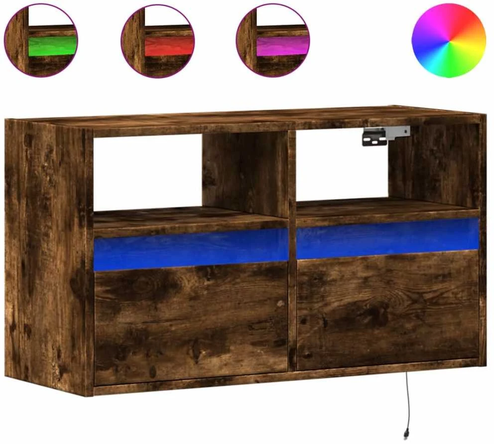 TV staliukas Sieninė TV spintelė su LED lemputėmis, dūminė, 80x31x45cm