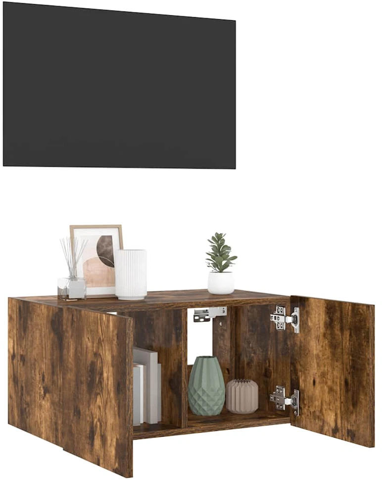 TV staliukas Sieninė TV spintelė su LED lemputėmis, dūminė, 60x35x31cm