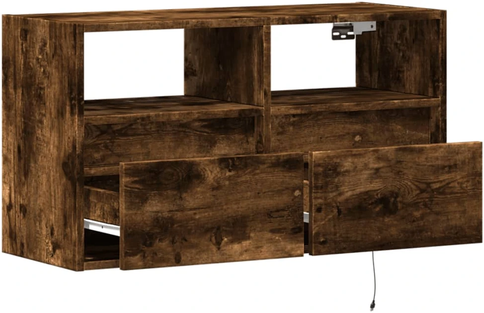 TV staliukas Sieninė TV spintelė su LED lemputėmis, dūminė, 80x31x45cm