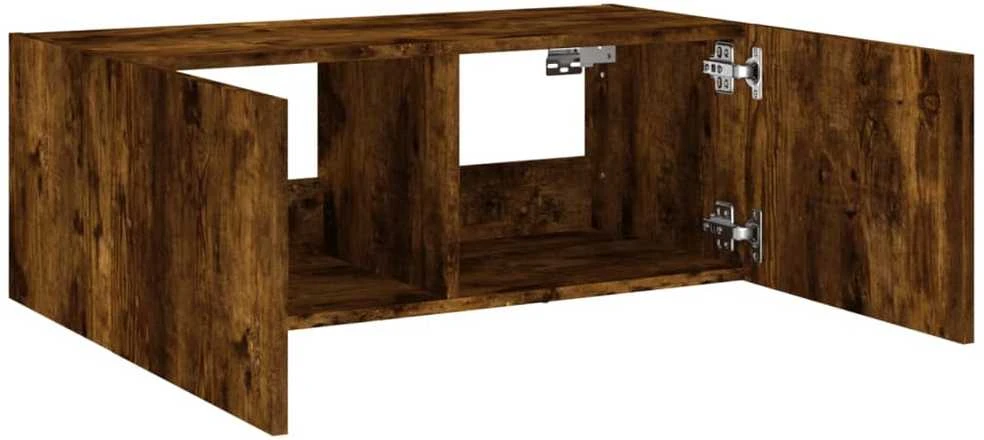 TV staliukas Sieninė TV spintelė su LED lemputėmis, dūminė, 80x35x31cm