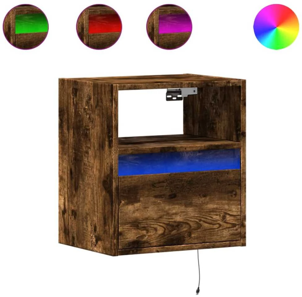 TV staliukas Sieninė TV spintelė su LED lemputėmis, dūminė, 41x31x45cm