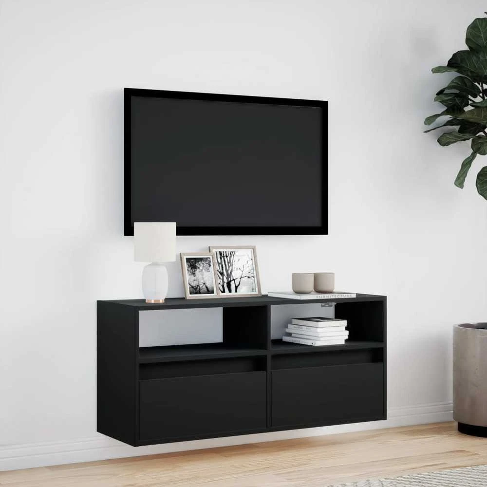 TV staliukas Sieninė TV spintelė su LED lemputėmis, juoda, 100x31x45cm