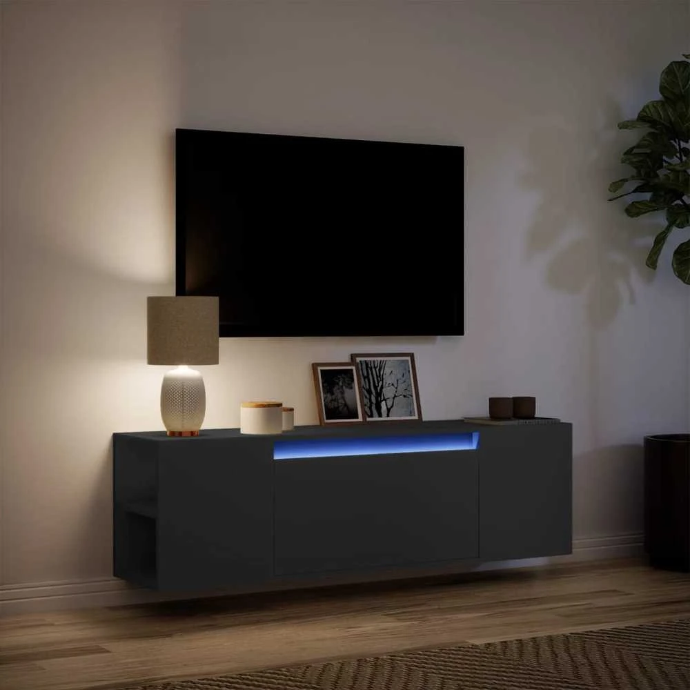 TV staliukas Sieninė TV spintelė su LED lemputėmis, juoda, 135x31x39,5cm