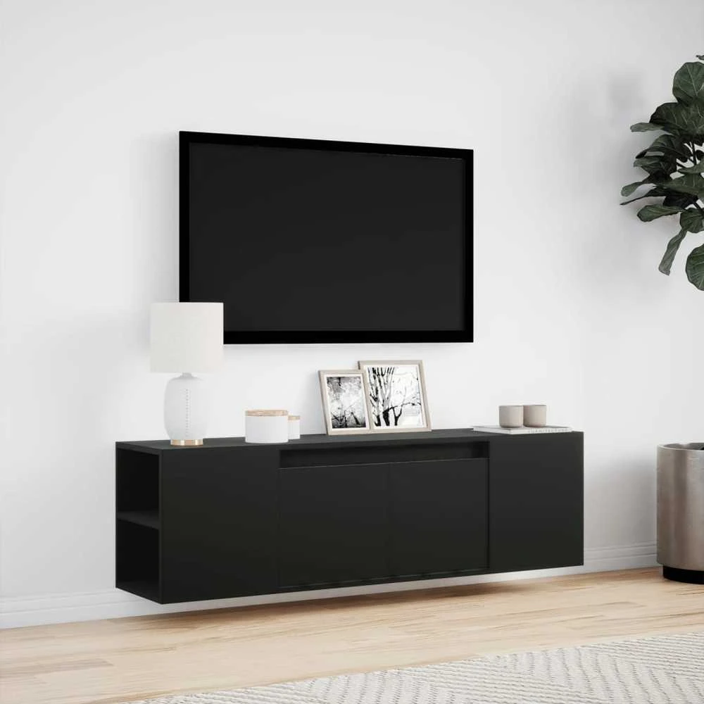 TV staliukas Sieninė TV spintelė su LED lemputėmis, juoda, 135x31x39,5cm