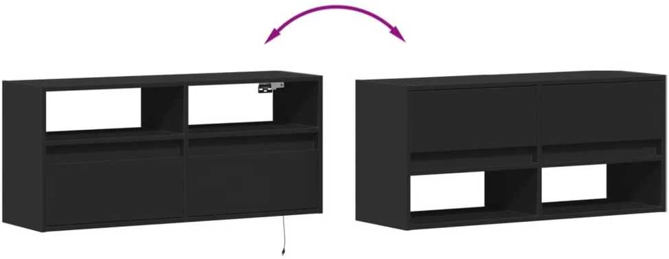 TV staliukas Sieninė TV spintelė su LED lemputėmis, juoda, 100x31x45cm