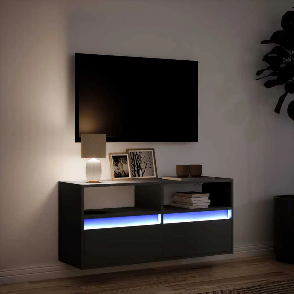 TV staliukas Sieninė TV spintelė su LED lemputėmis, juoda, 100x31x45cm