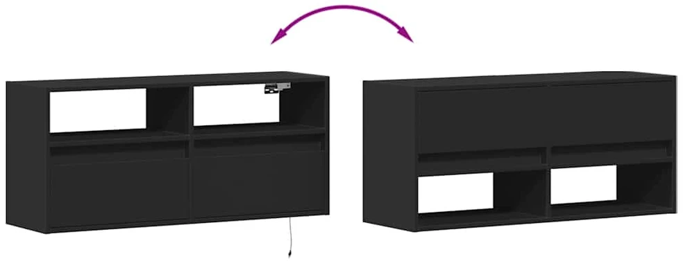 TV staliukas Sieninė TV spintelė su LED lemputėmis, juoda, 100x31x45cm