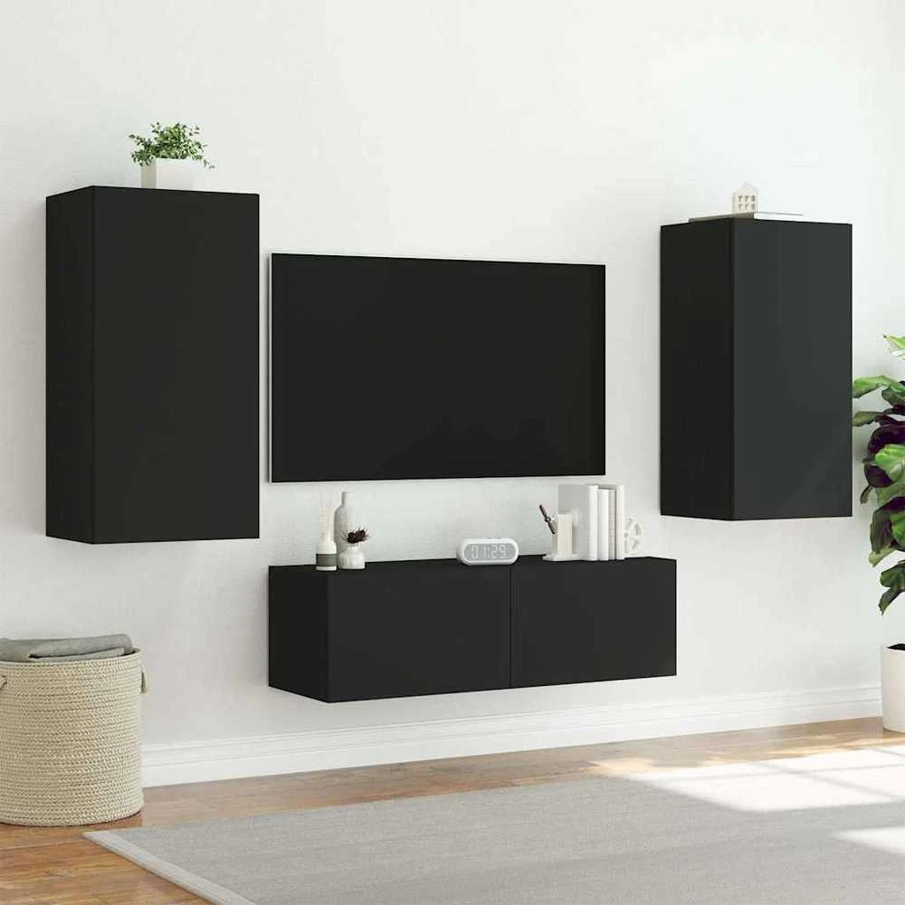 TV staliukas Sieninė TV spintelė su LED lemputėmis, juoda, 40,5x35x80cm