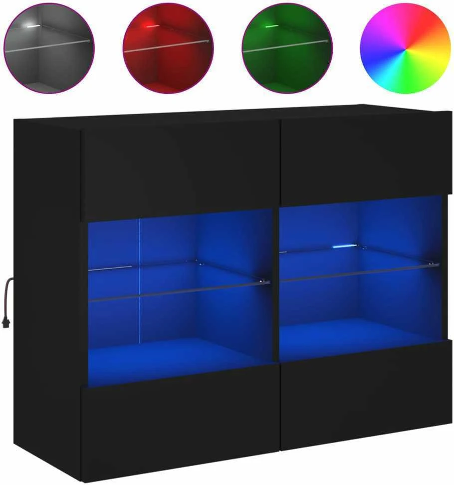 TV staliukas Sieninė TV spintelė su LED lemputėmis, juoda, 78,5x30x60,5cm