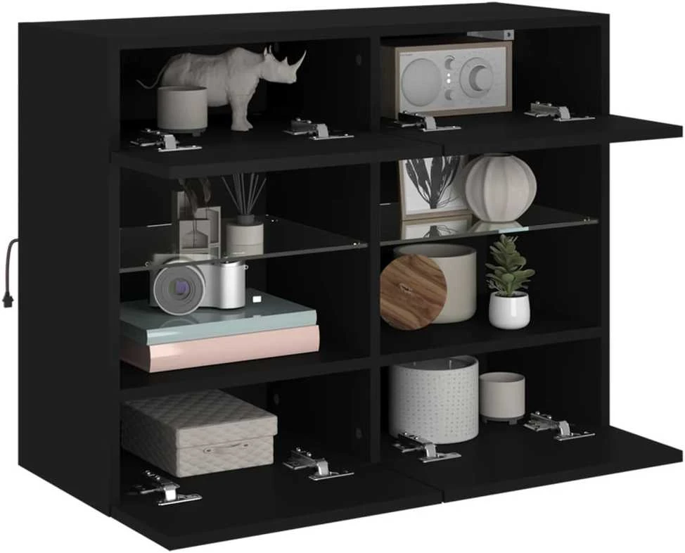 TV staliukas Sieninė TV spintelė su LED lemputėmis, juoda, 78,5x30x60,5cm