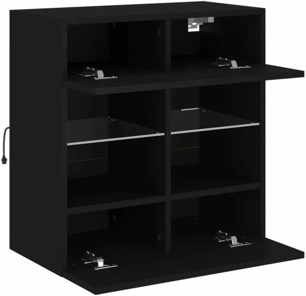 TV staliukas Sieninė TV spintelė su LED lemputėmis, juoda, 58,5x30x60,5cm