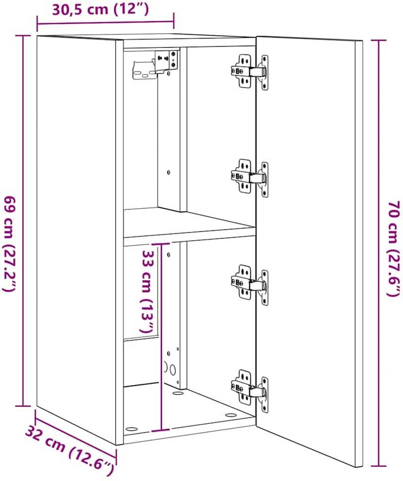 TV staliukas Sieninė TV spintelė su LED lemputėmis, juoda, 30,5x35x70cm