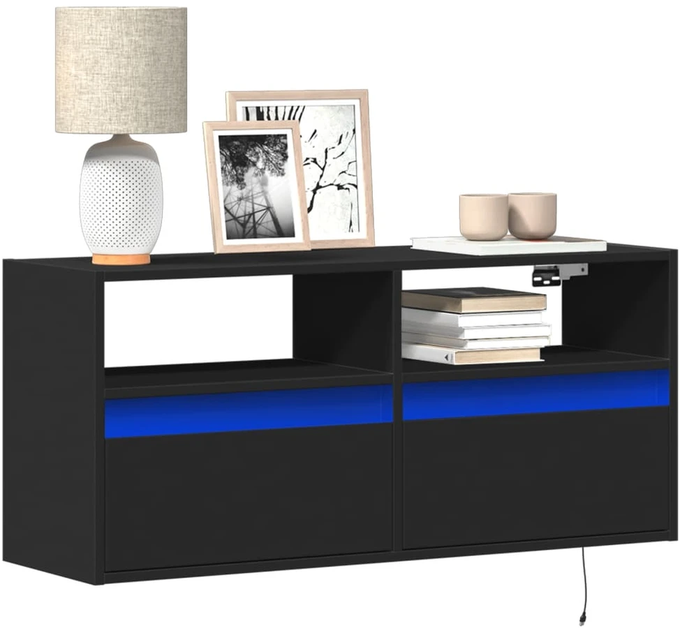 TV staliukas Sieninė TV spintelė su LED lemputėmis, juoda, 100x31x45cm