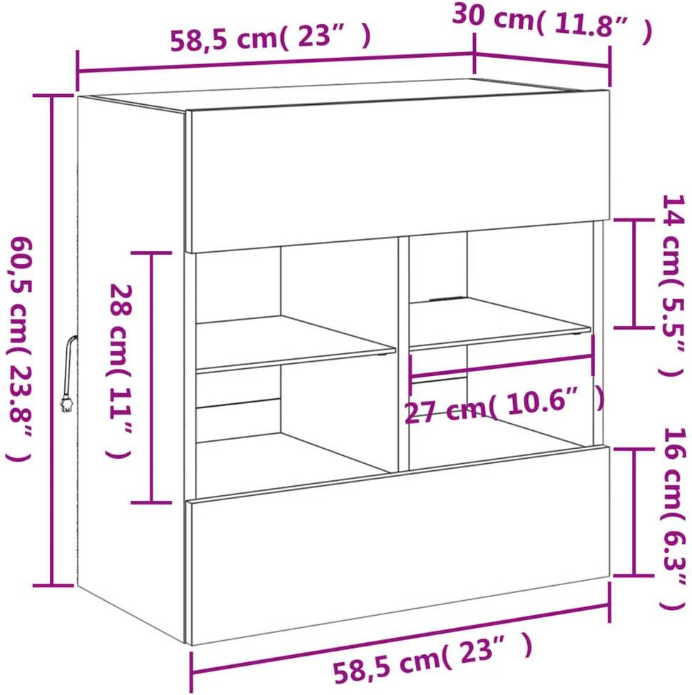 TV staliukas Sieninė TV spintelė su LED lemputėmis, juoda, 58,5x30x60,5cm