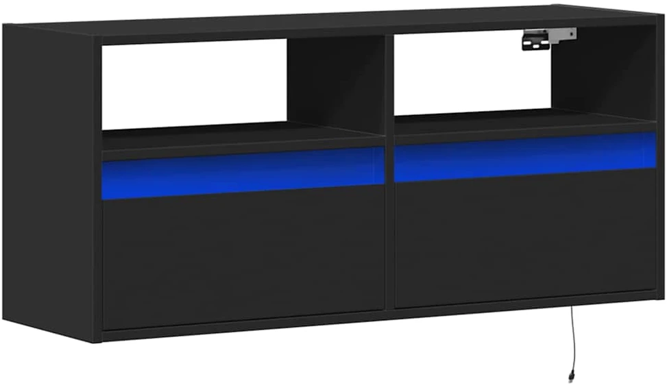 TV staliukas Sieninė TV spintelė su LED lemputėmis, juoda, 100x31x45cm