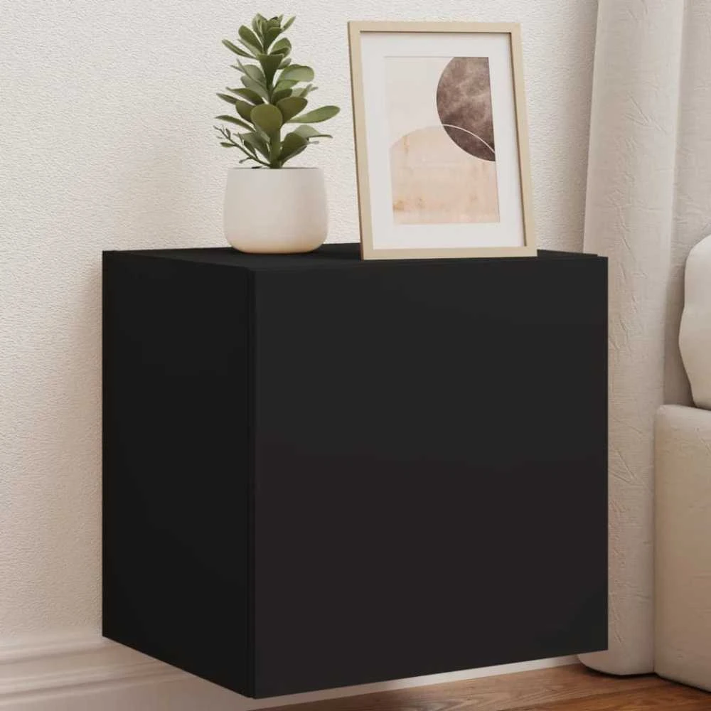 TV staliukas Sieninė TV spintelė su LED lemputėmis, juoda, 40,5x35x40cm