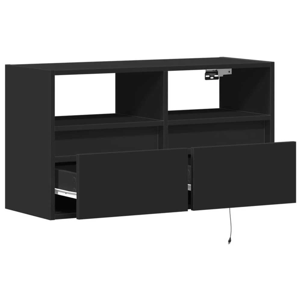 TV staliukas Sieninė TV spintelė su LED lemputėmis, juoda, 80x31x45cm