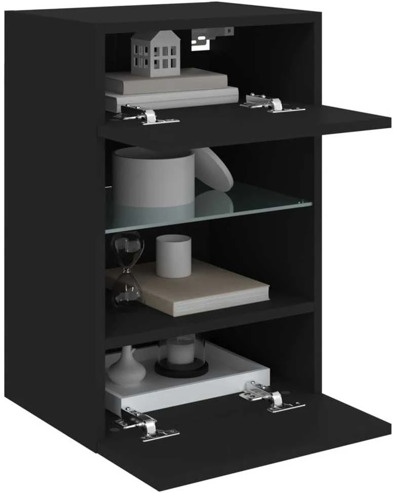 TV staliukas Sieninė TV spintelė su LED lemputėmis, juoda, 40x30x60,5cm
