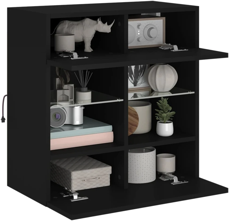 TV staliukas Sieninė TV spintelė su LED lemputėmis, juoda, 58,5x30x60,5cm
