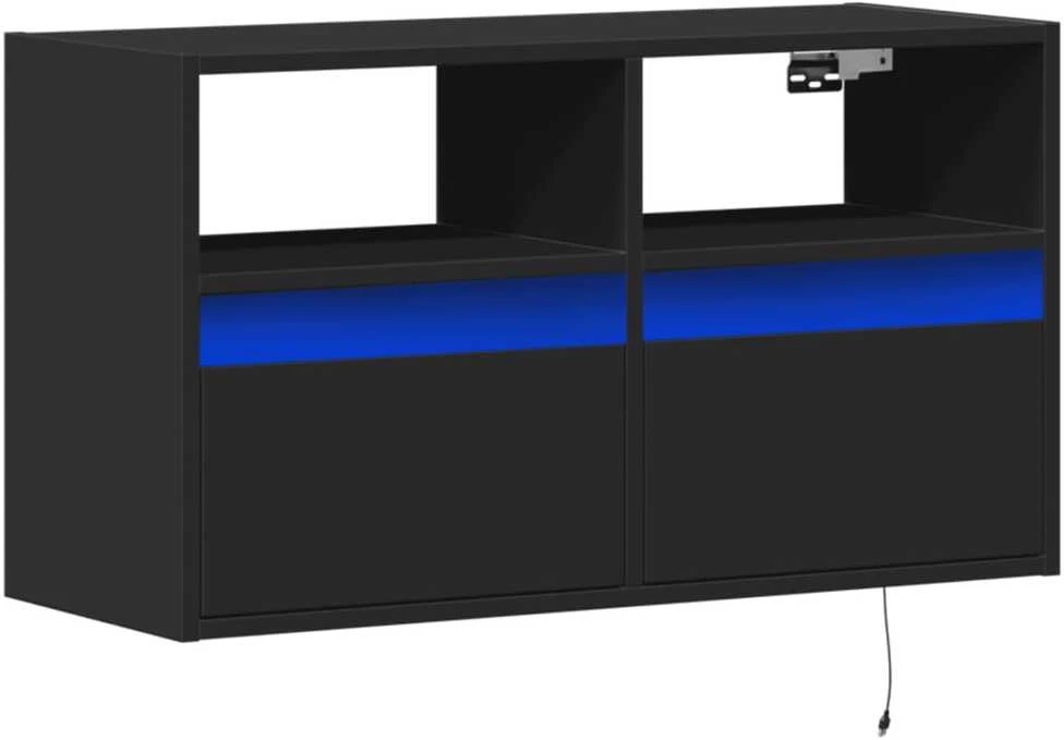 TV staliukas Sieninė TV spintelė su LED lemputėmis, juoda, 80x31x45cm