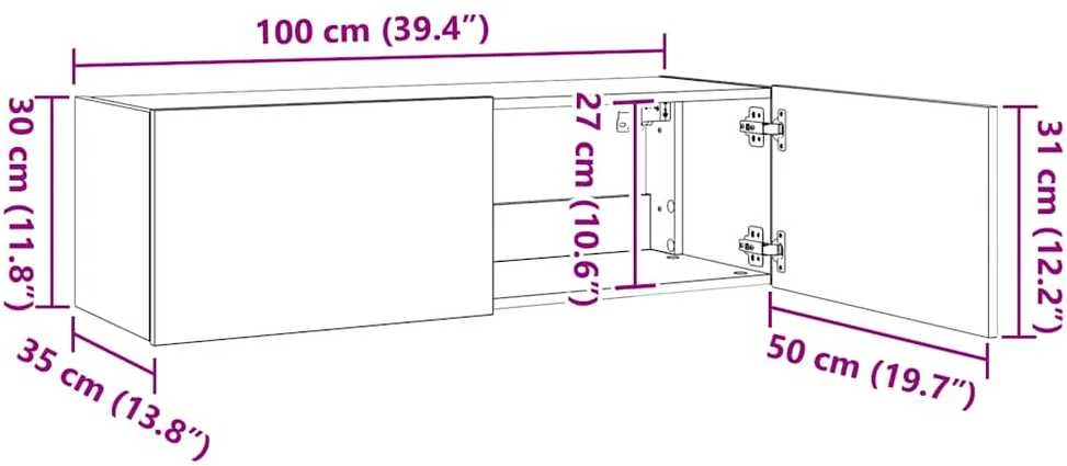 TV staliukas Sieninė TV spintelė su LED lemputėmis, pilka, 100x35x31cm