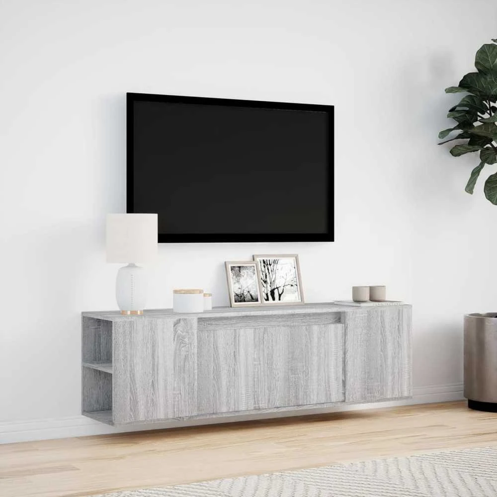 TV staliukas Sieninė TV spintelė su LED lemputėmis, pilka, 135x31x39,5cm