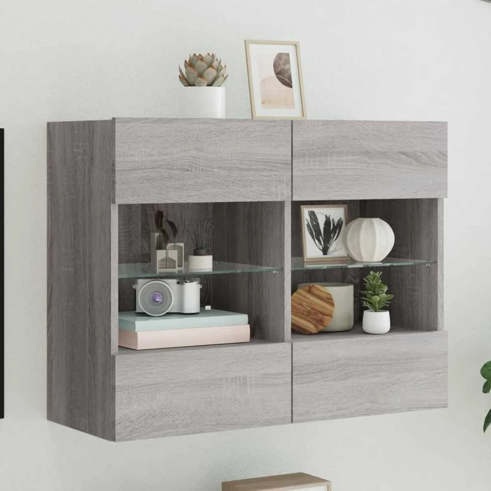TV staliukas Sieninė TV spintelė su LED lemputėmis, pilka, 78,5x30x60,5cm